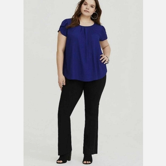 Torrid Blue Split Flutter sleeve Blouse With Pleated Neckline - Picture 8 of 10
